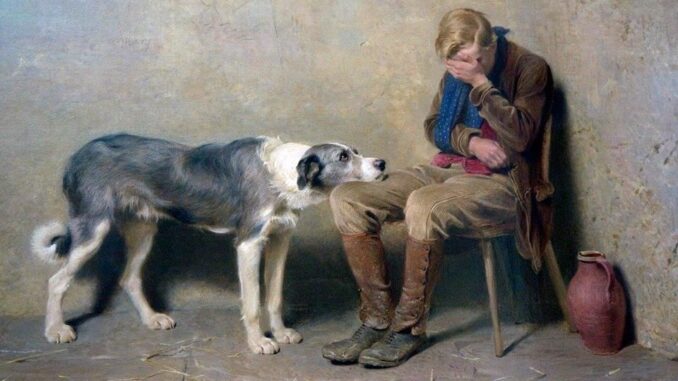 La lealtad. Cuadro de Briton Riviere, Londres 1840-1920